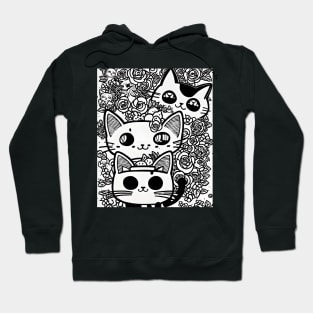 Beautiful Black and White Cat Illustration - Modern Art Hoodie